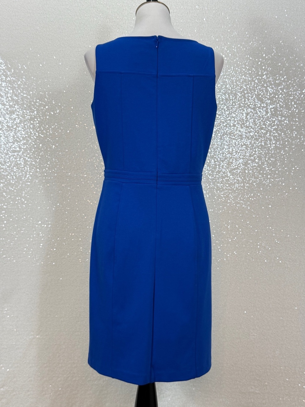 Ann Taylor Petite 8P Royal Blue Sheath Dress Gold Hardware Career Cocktail Midi - Picture 8 of 14